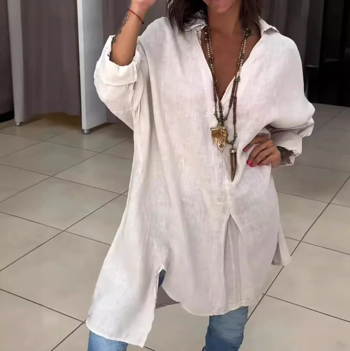 Camisa Casual de Verano - De Algodón y Lino con Cuello V